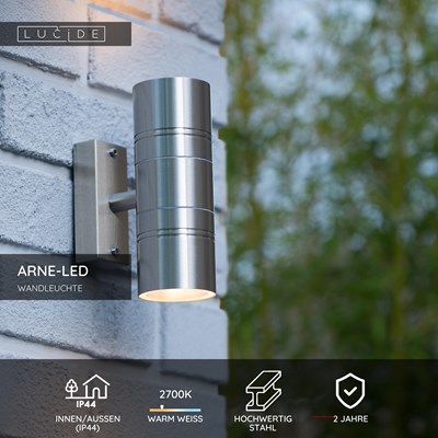 Lucide ARNE-LED - Wandleuchte Innen/Außen - Ø 6,3 cm - LED - GU10 - 2x5W 2700K - IP44 - Chrom Matt